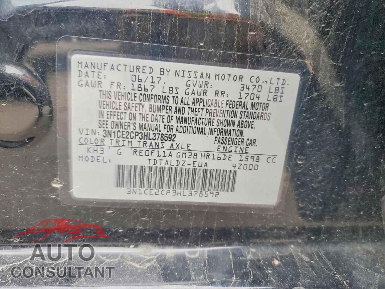 NISSAN VERSA 2017 - 3N1CE2CP3HL378592