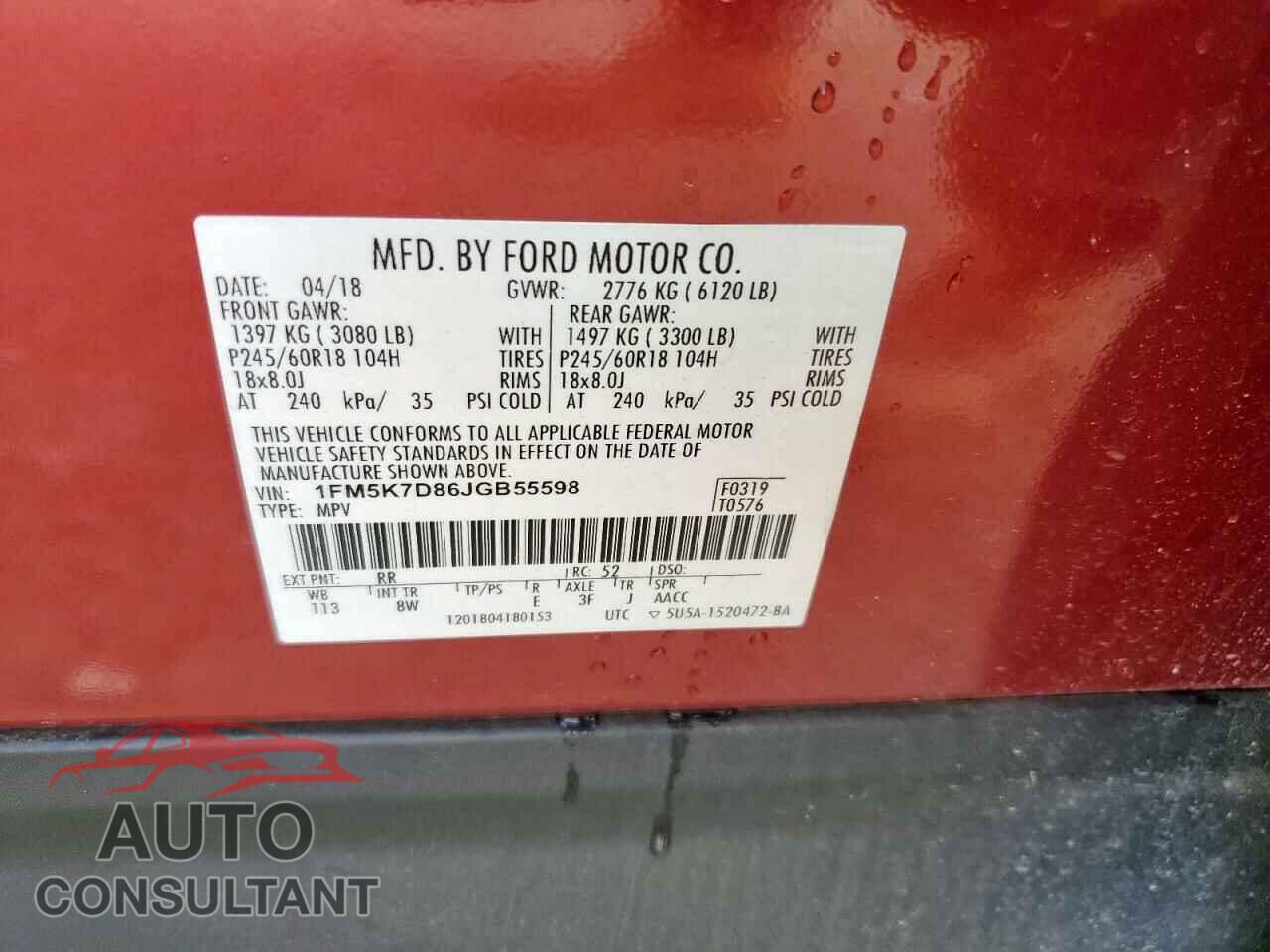 FORD EXPLORER 2018 - 1FM5K7D86JGB55598