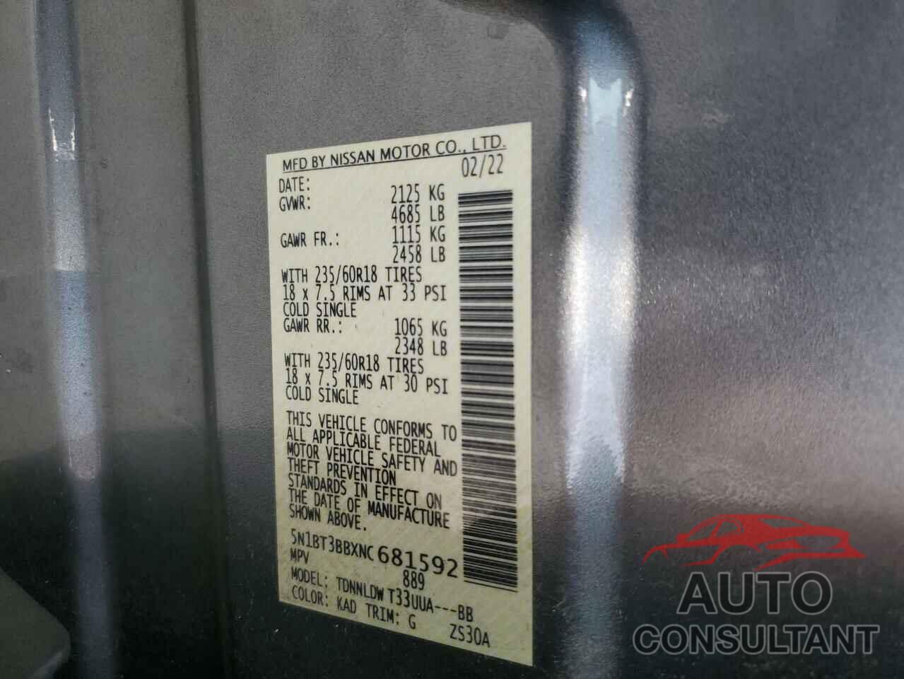 NISSAN ROGUE 2022 - 5N1BT3BBXNC681592