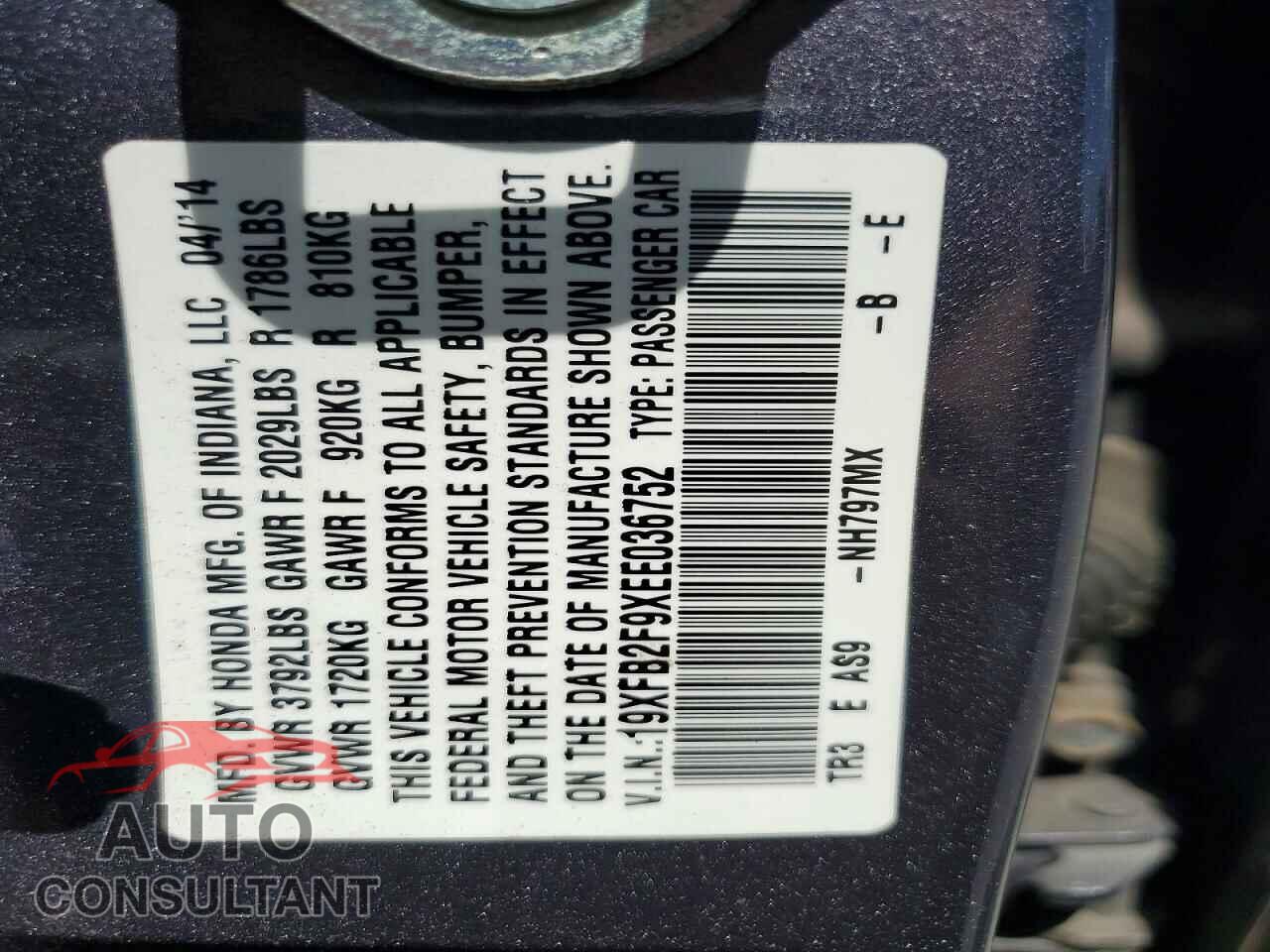 HONDA CIVIC 2014 - 19XFB2F9XEE036752