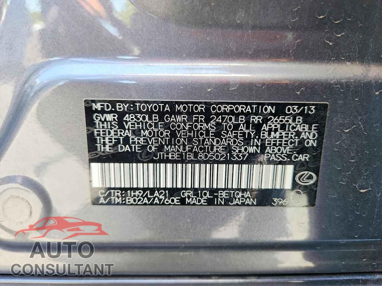 LEXUS GS350 2013 - JTHBE1BL8D5021337