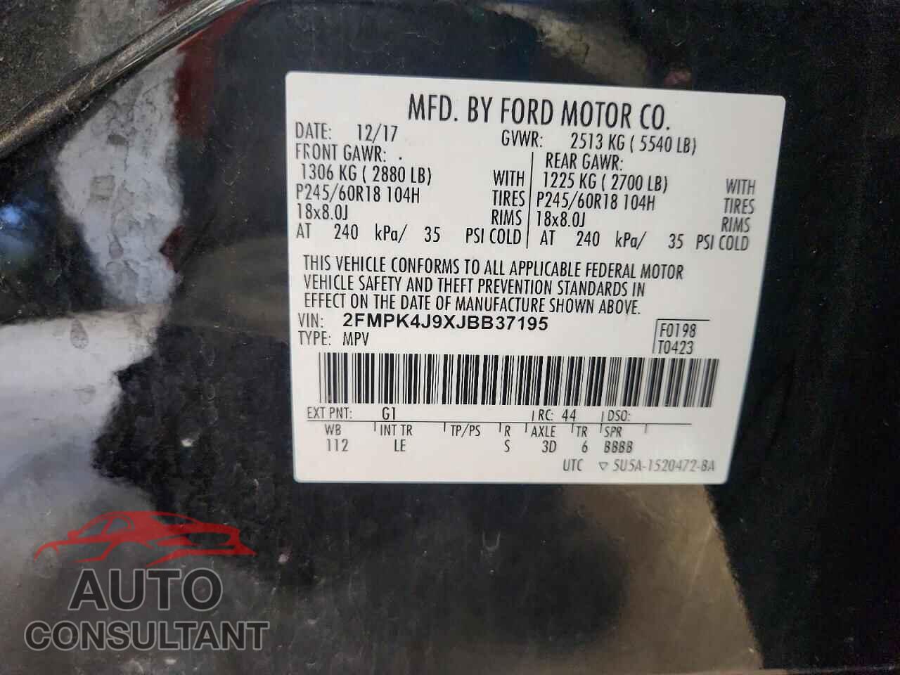 FORD EDGE 2018 - 2FMPK4J9XJBB37195
