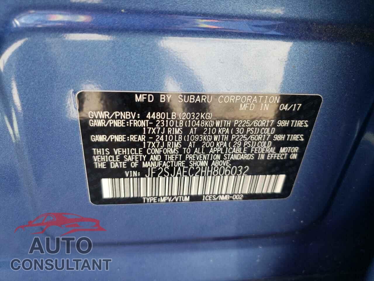 SUBARU FORESTER 2017 - JF2SJAEC2HH806032