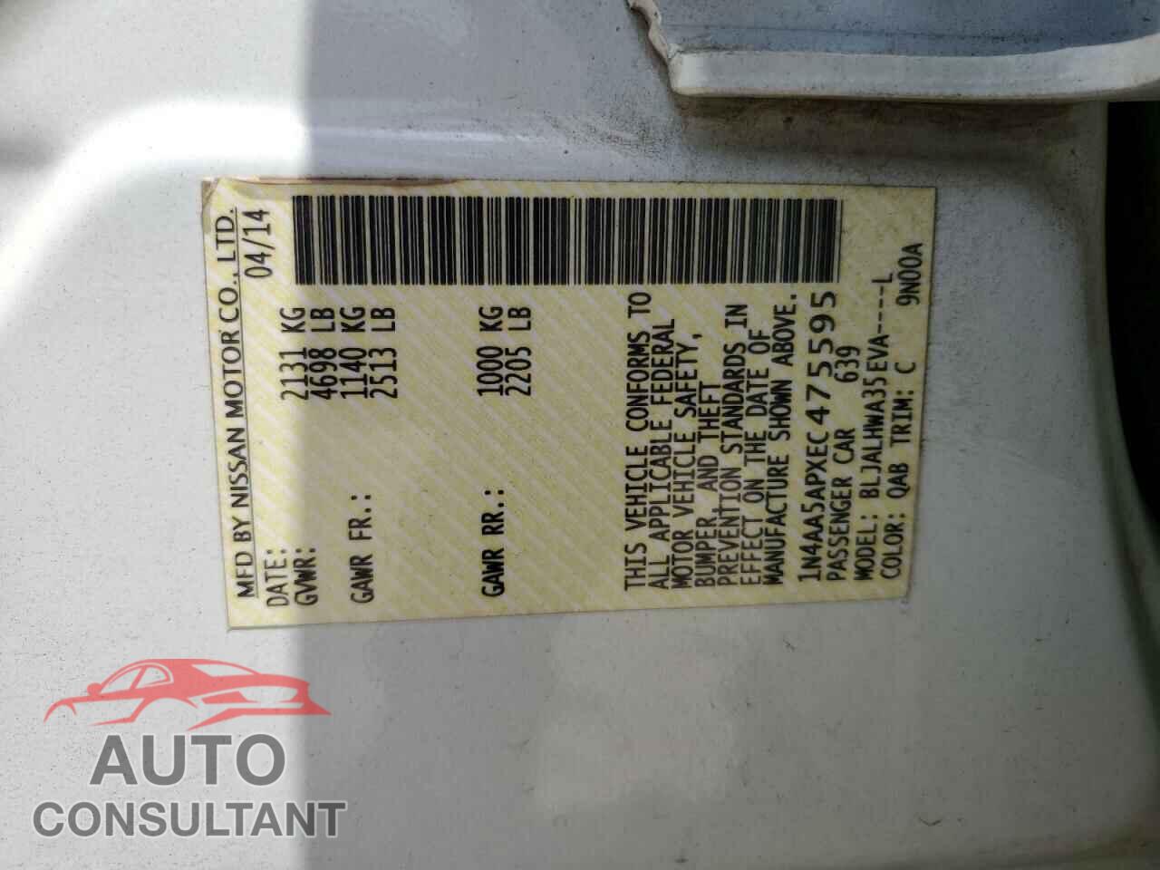 NISSAN MAXIMA 2014 - 1N4AA5APXEC475595