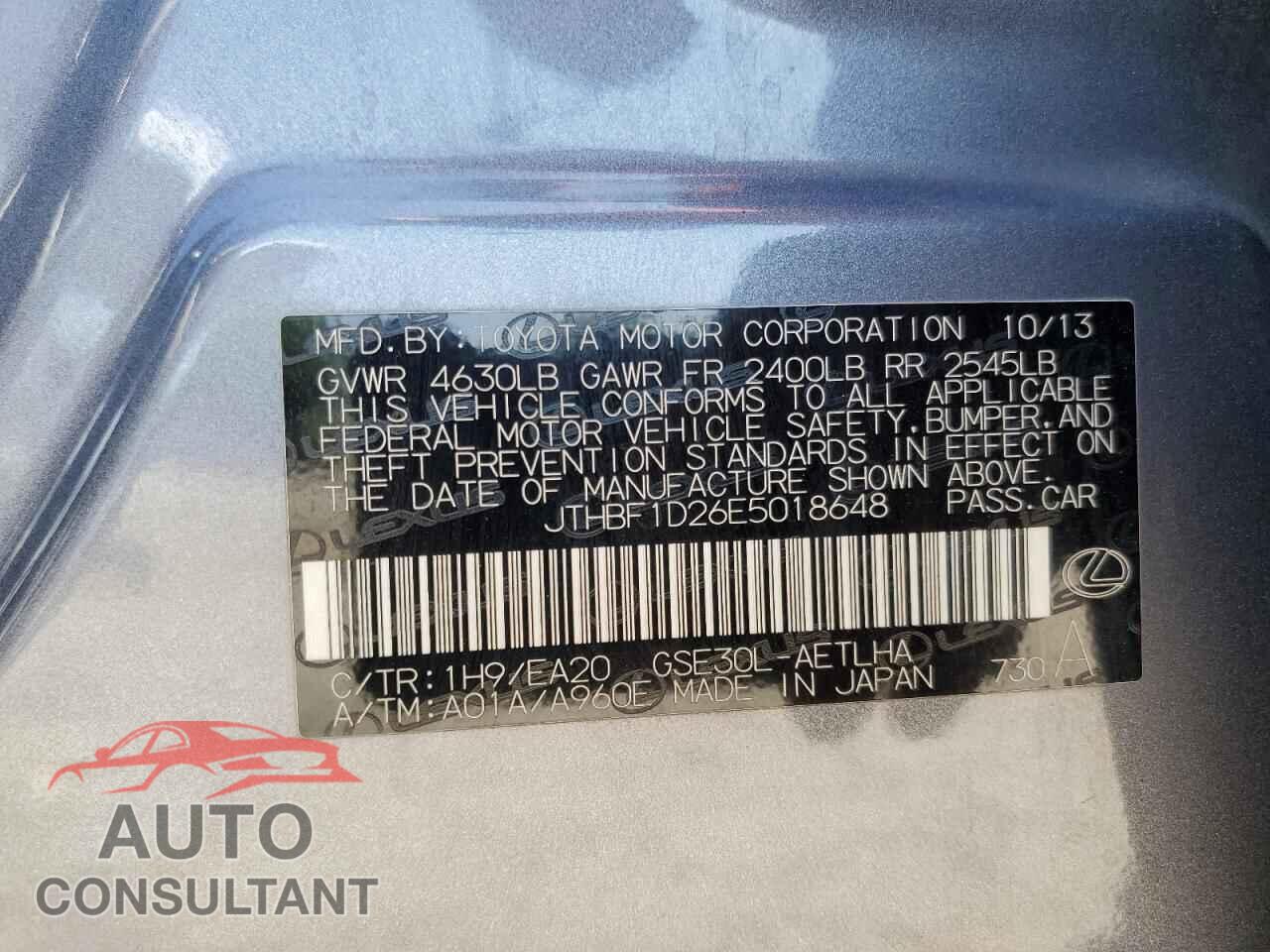 LEXUS IS 2014 - JTHBF1D26E5018648