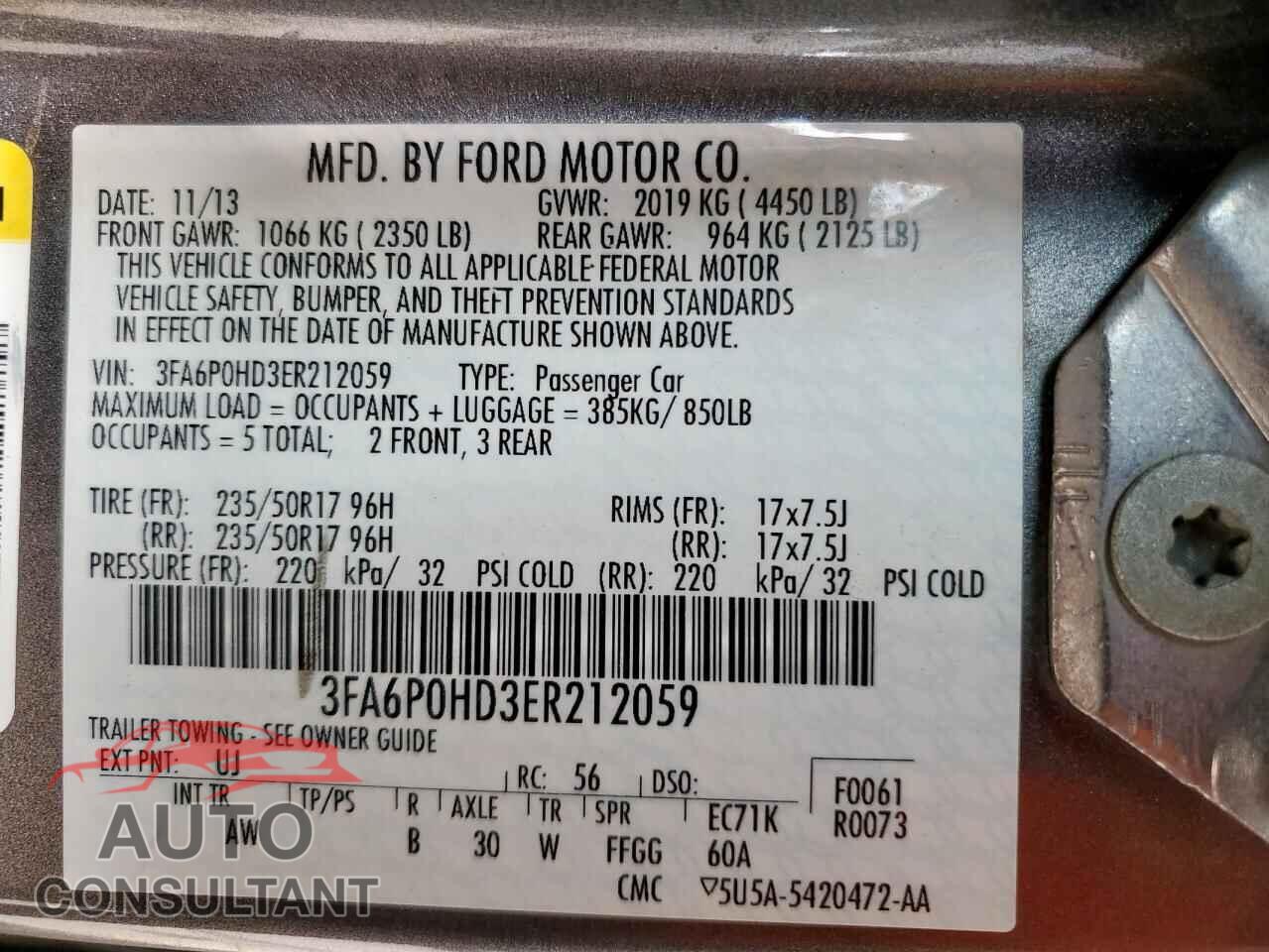 FORD FUSION 2014 - 3FA6P0HD3ER212059