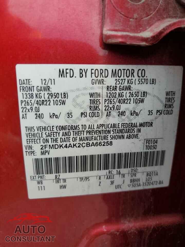 FORD EDGE 2012 - 2FMDK4AK2CBA66258
