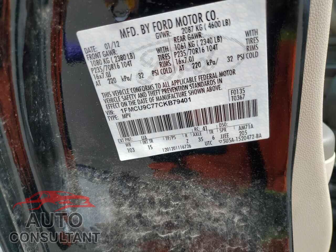 FORD ESCAPE 2012 - 1FMCU9C77CKB79401