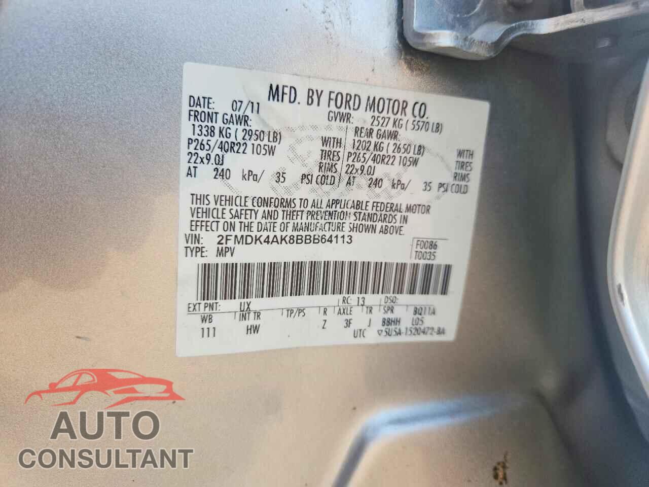 FORD EDGE 2011 - 2FMDK4AK8BBB64113