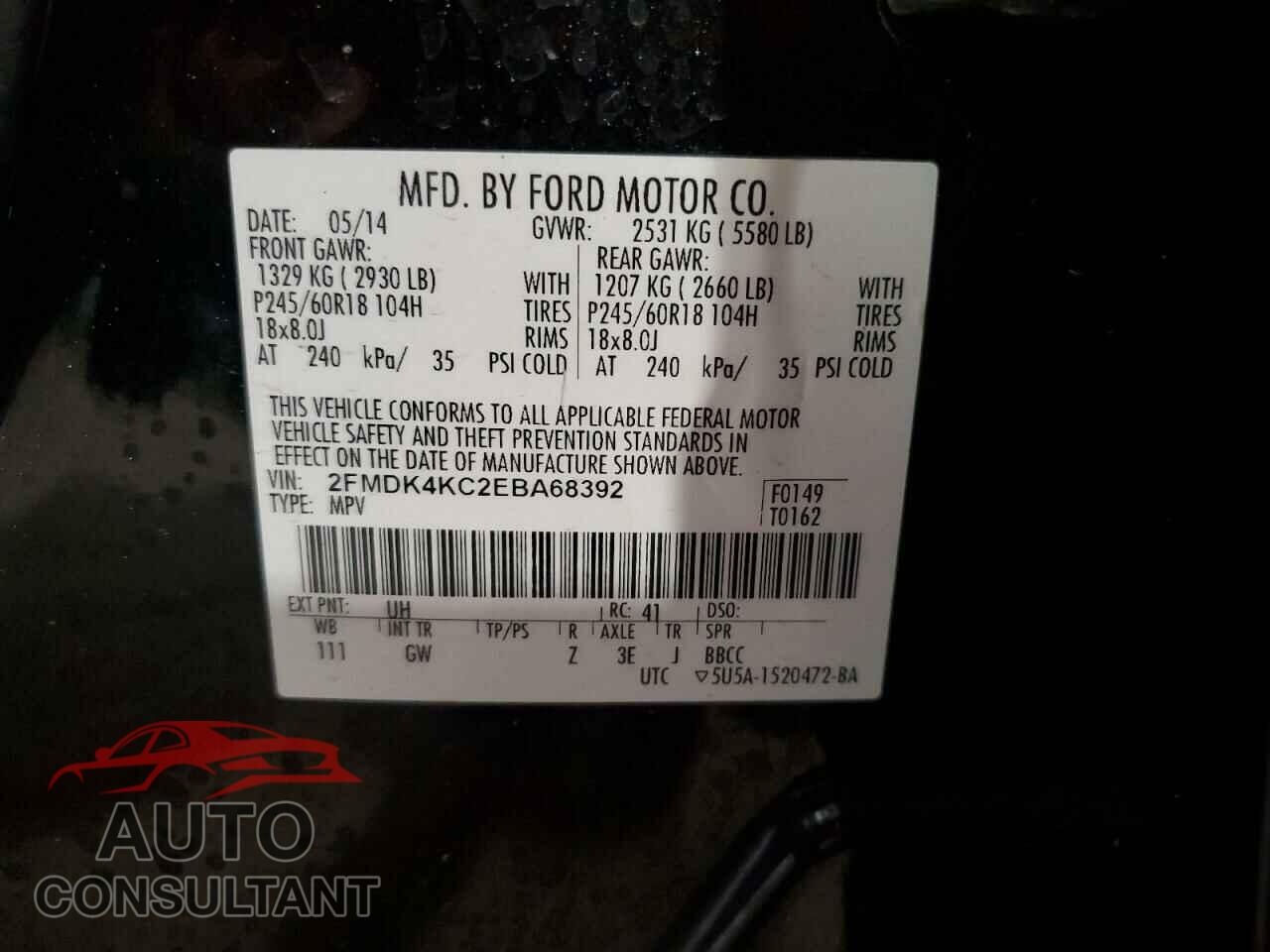 FORD EDGE 2014 - 2FMDK4KC2EBA68392