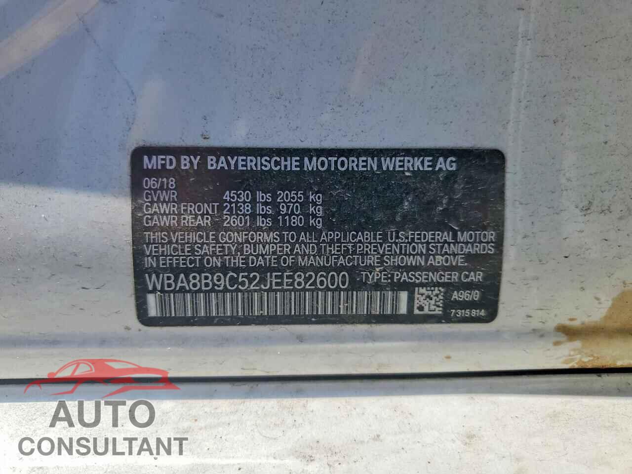 BMW 3 SERIES 2018 - WBA8B9C52JEE82600