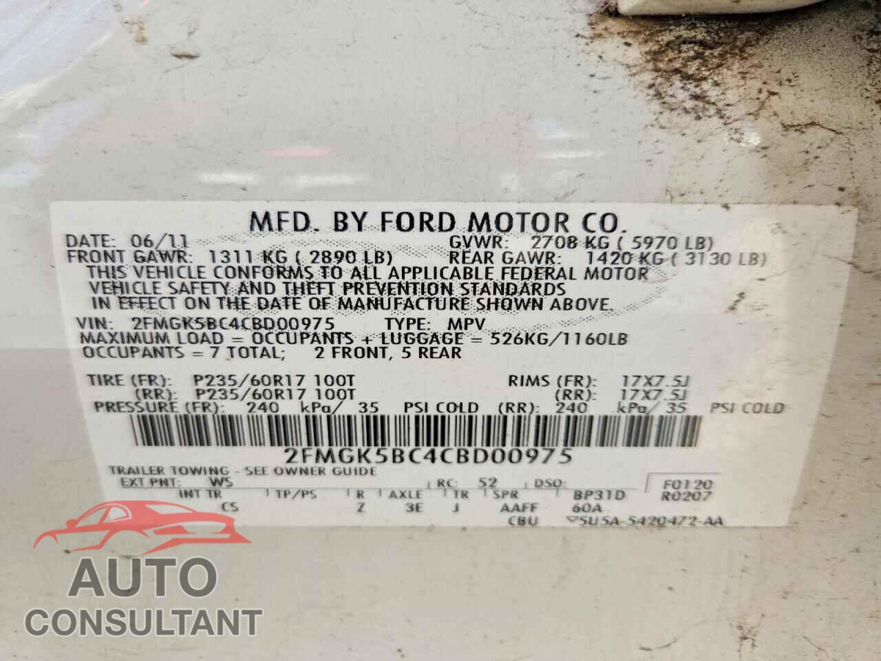 FORD FLEX 2012 - 2FMGK5BC4CBD00975
