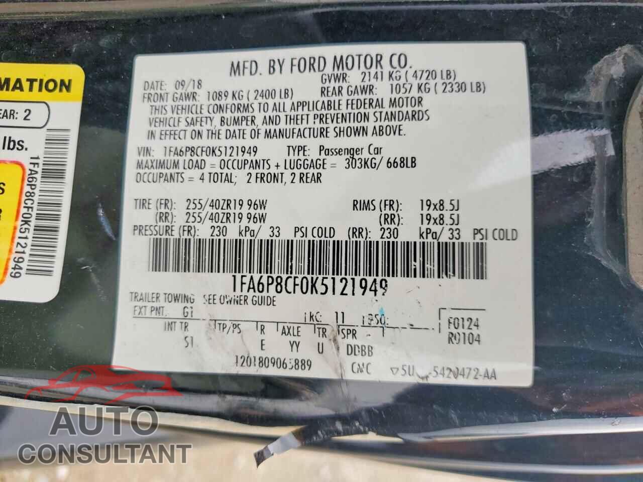 FORD MUSTANG 2019 - 1FA6P8CF0K5121949
