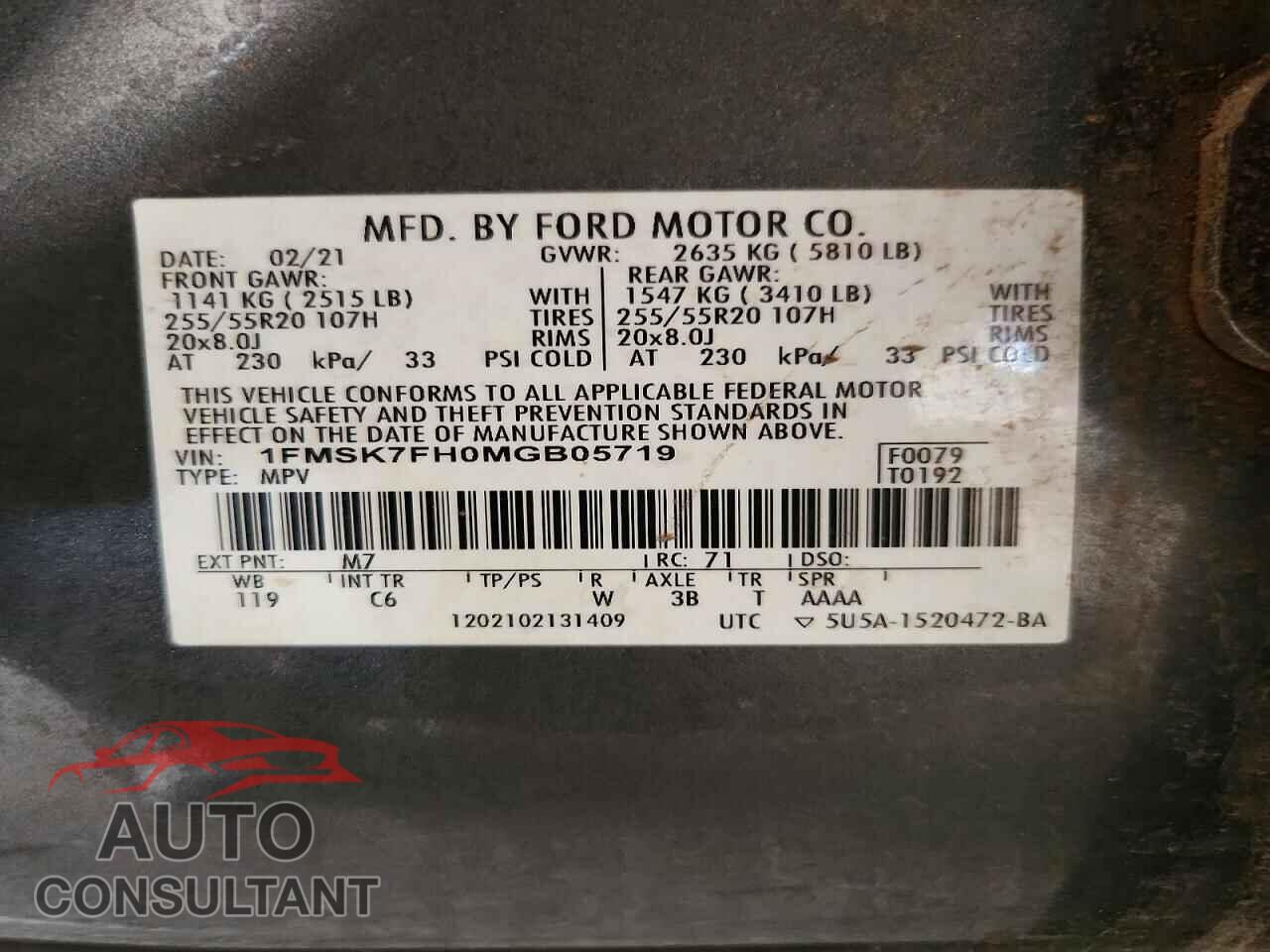 FORD EXPLORER 2021 - 1FMSK7FH0MGB05719