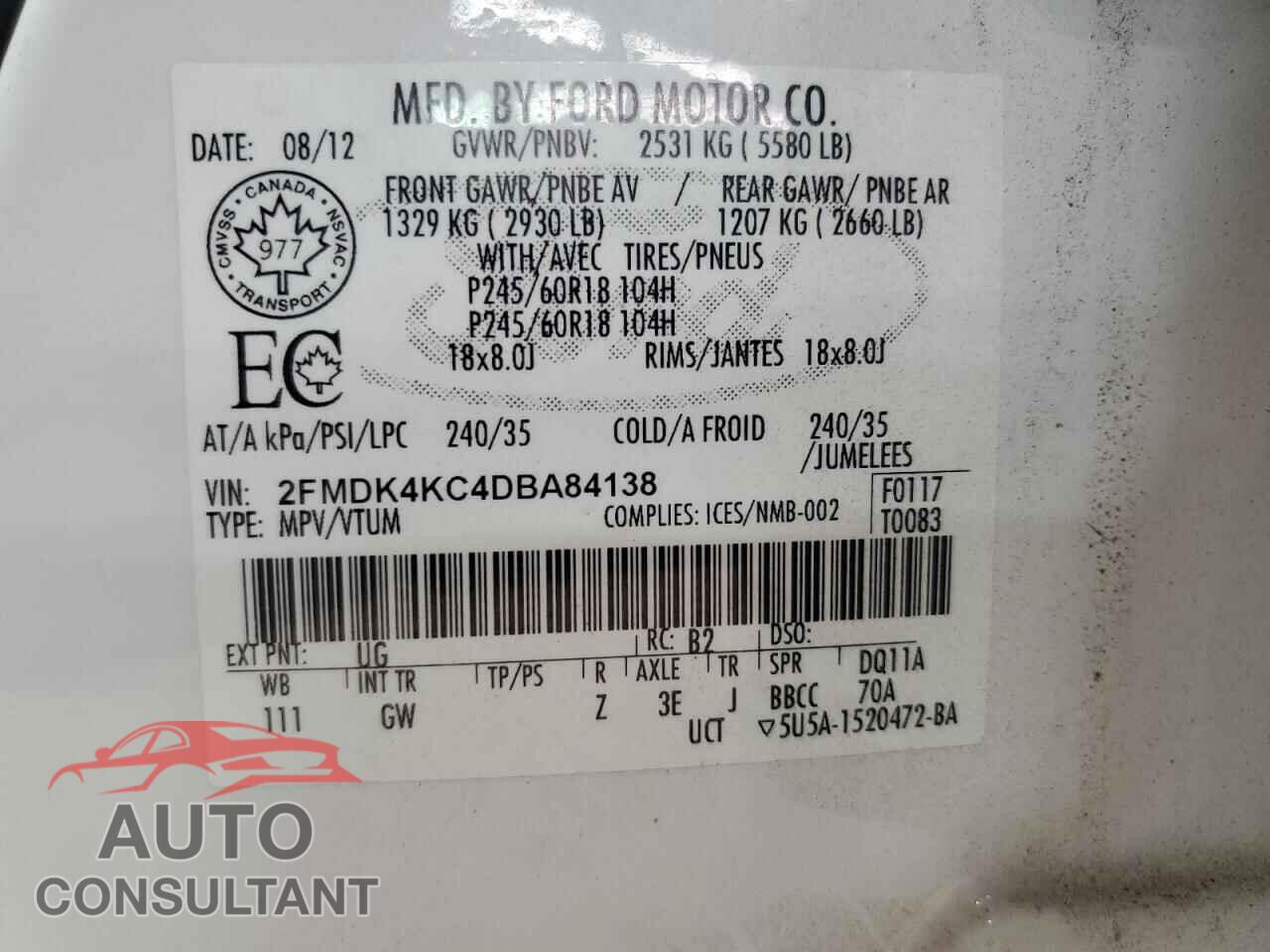 FORD EDGE 2013 - 2FMDK4KC4DBA84138