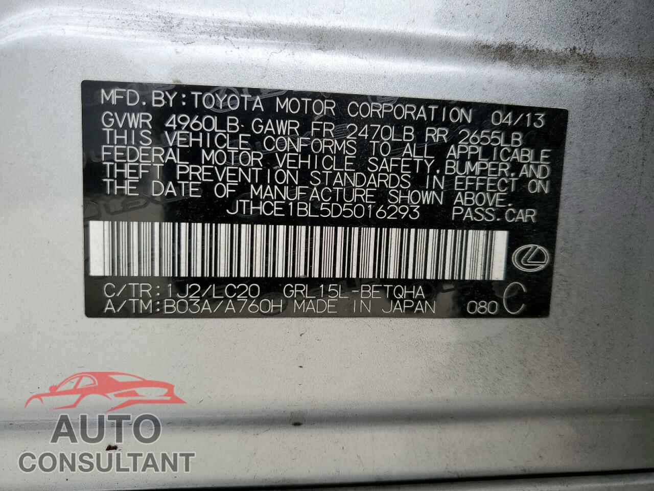 LEXUS GS350 2013 - JTHCE1BL5D5016293