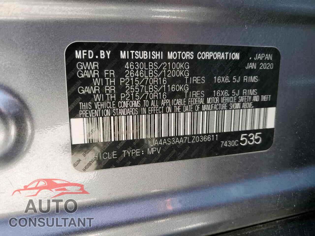 MITSUBISHI ECLIPSE 2020 - JA4AS3AA7LZ036611