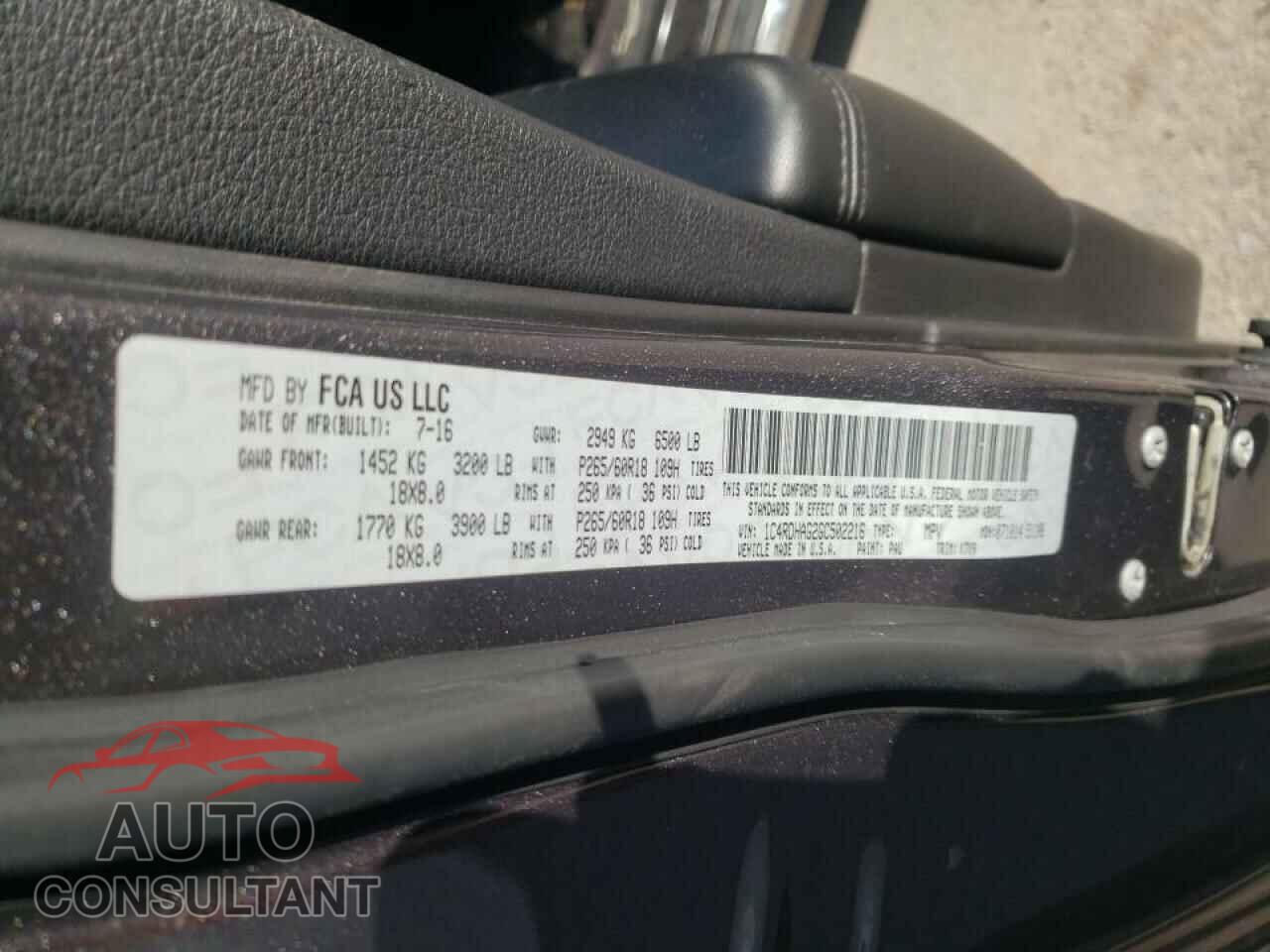 DODGE DURANGO 2016 - 1C4RDHAG2GC502216
