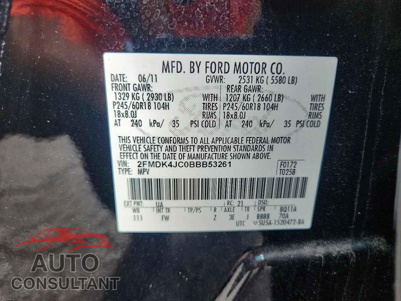 FORD EDGE 2011 - 2FMDK4JC0BBB53261