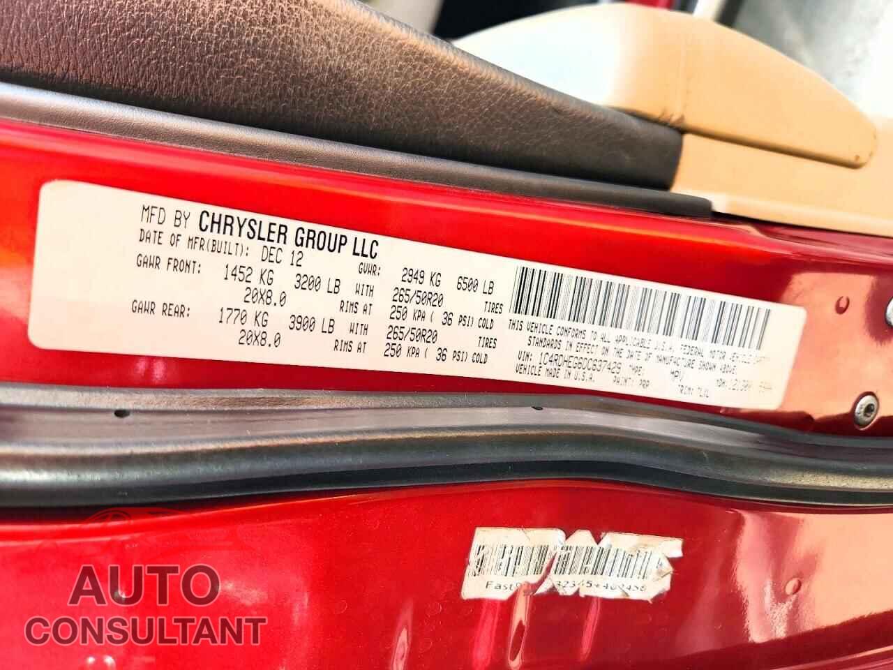 DODGE DURANGO 2013 - 1C4RDHEG6DC637429