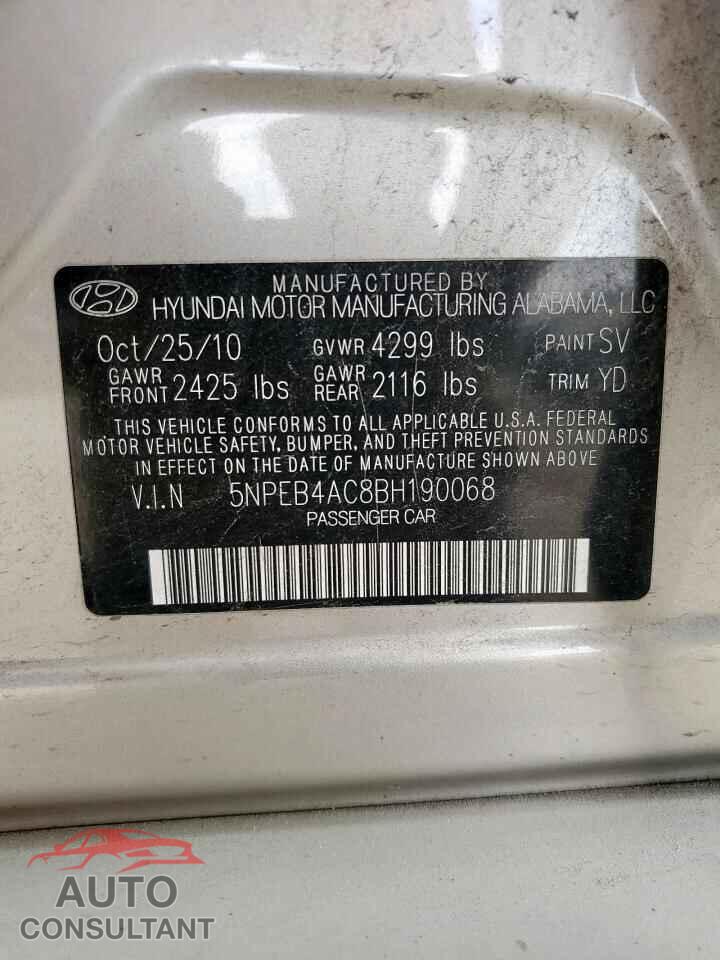HYUNDAI SONATA 2011 - 5NPEB4AC8BH190068