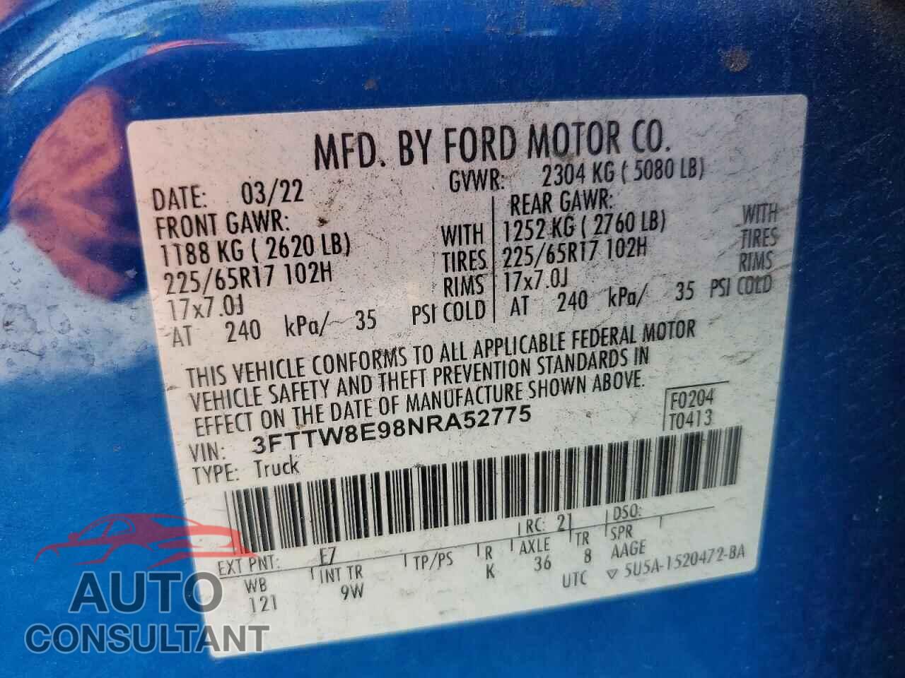 FORD MAVERICK 2022 - 3FTTW8E98NRA52775