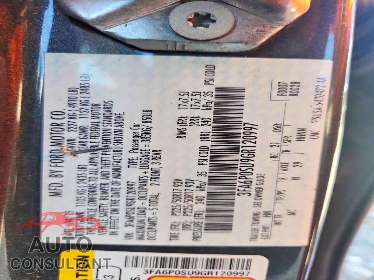 FORD FUSION 2016 - 3FA6P0SU9GR120997