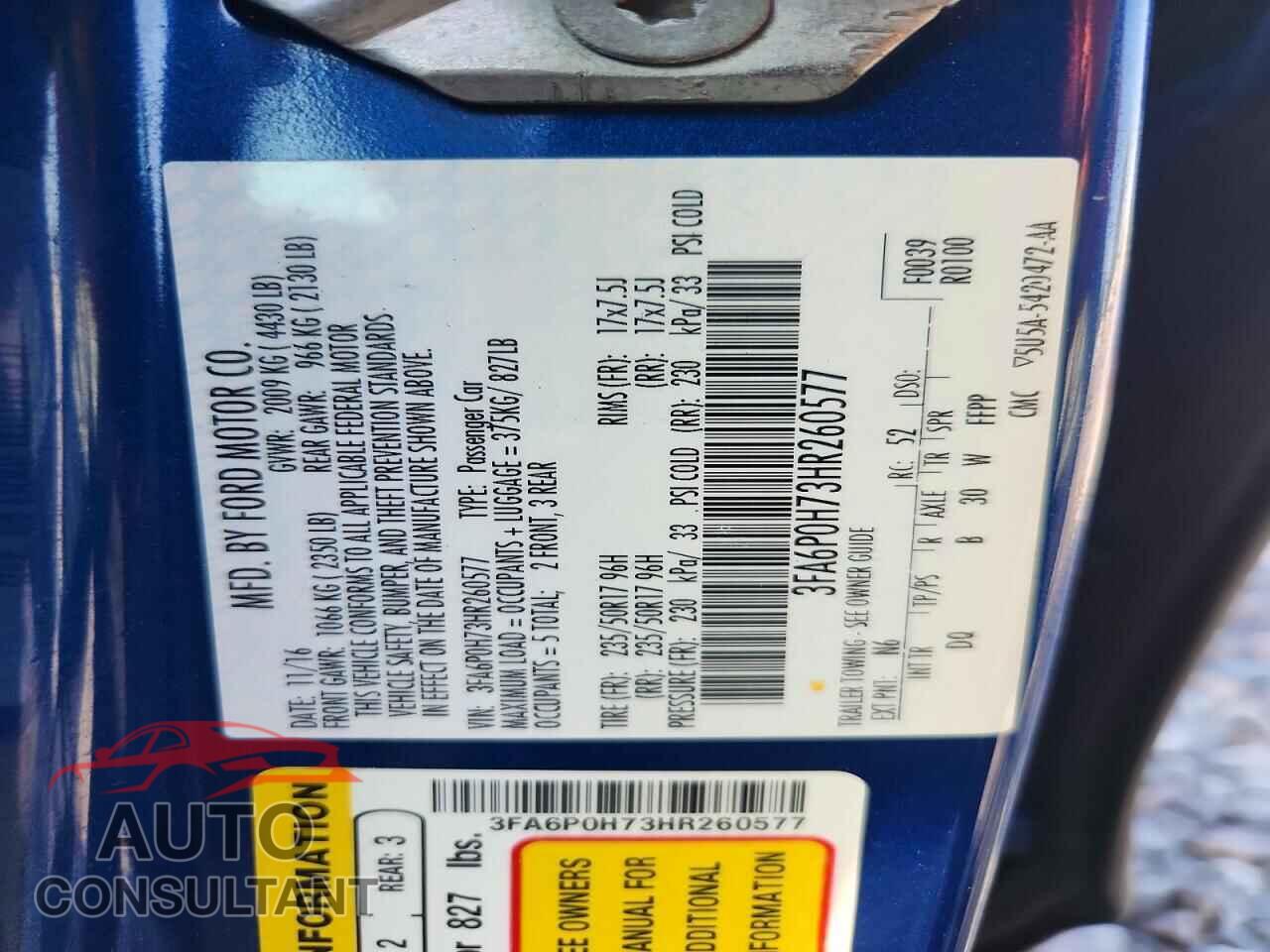 FORD FUSION 2017 - 3FA6P0H73HR260577