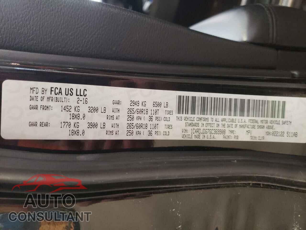 DODGE DURANGO 2016 - 1C4RDJDG7GC369908