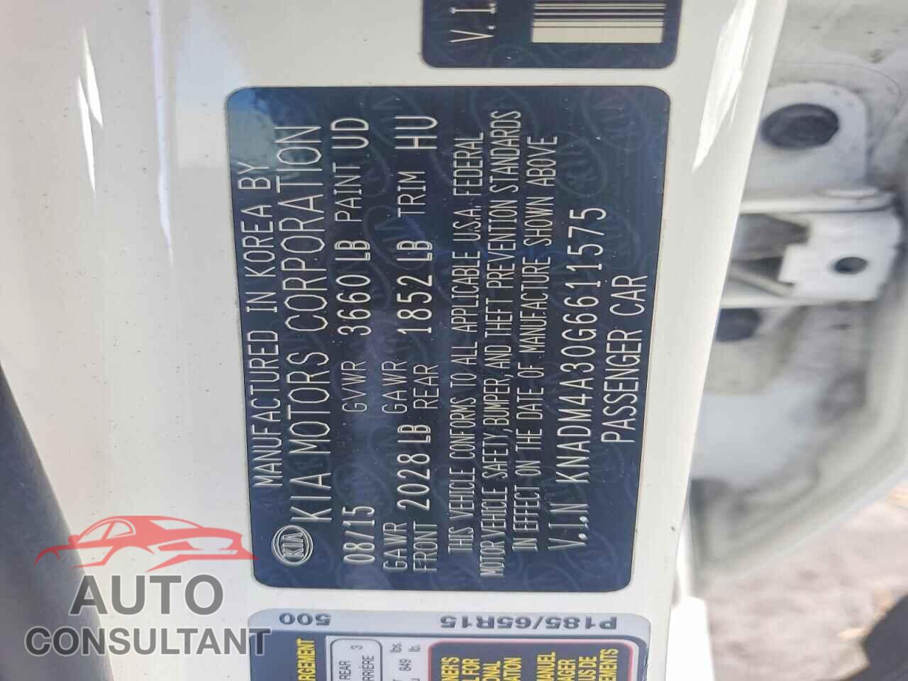 KIA RIO 2016 - KNADM4A30G6611575