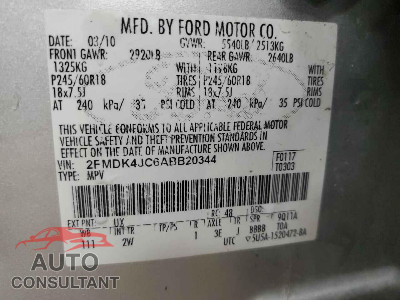 FORD EDGE 2010 - 2FMDK4JC6ABB20344