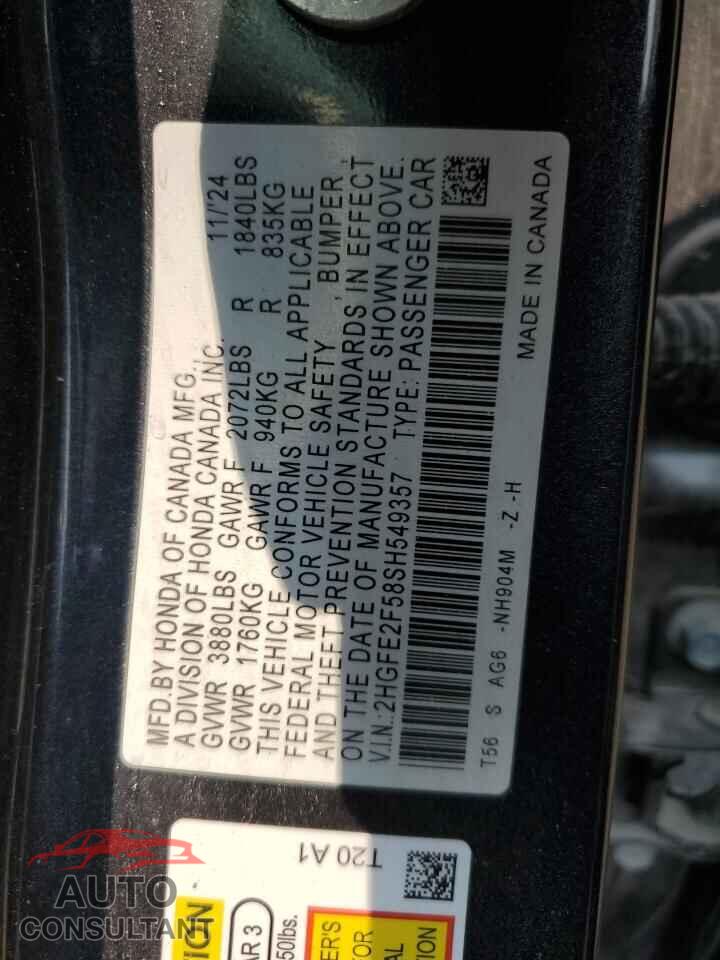 HONDA CIVIC 2025 - 2HGFE2F58SH549357