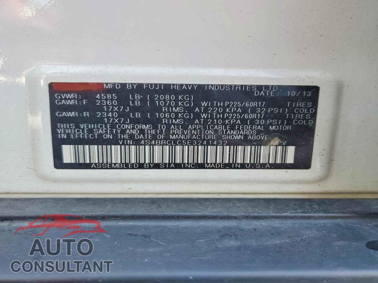 SUBARU OUTBACK 2014 - 4S4BRCLC5E3241432