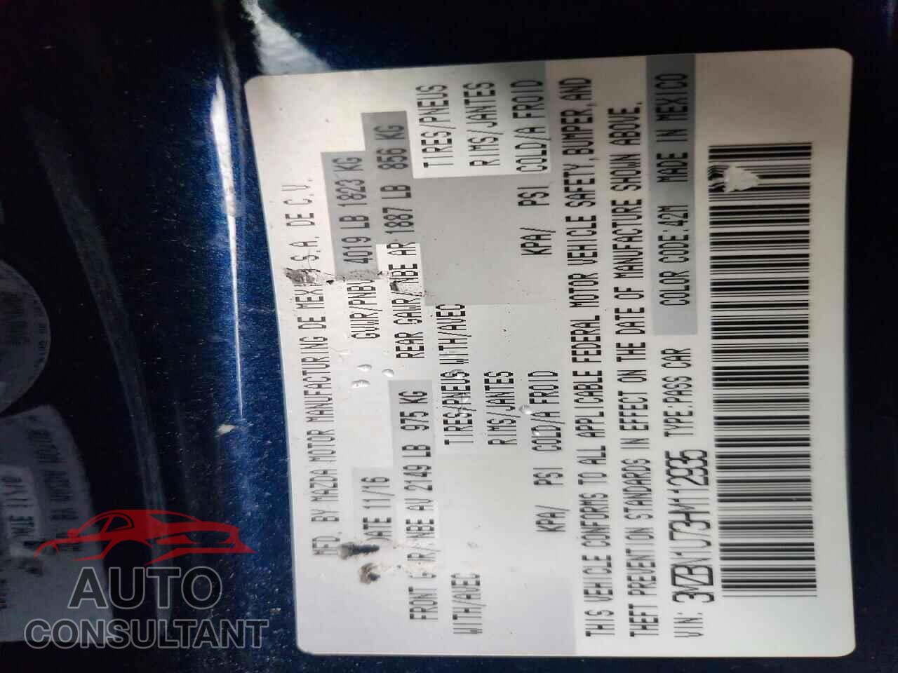 MAZDA 3 2017 - 3MZBN1U73HM112935