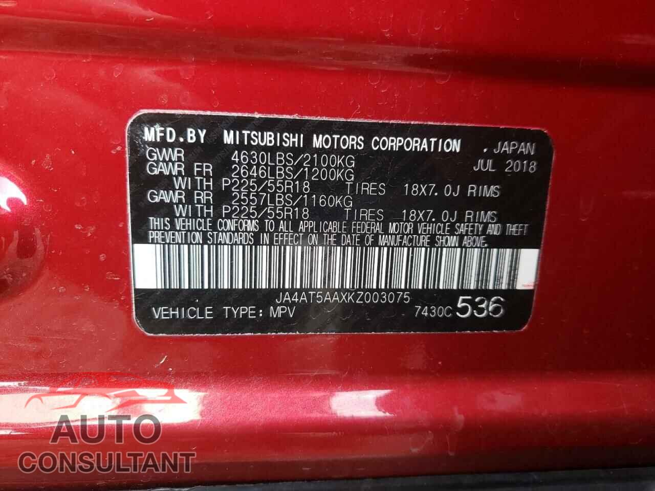 MITSUBISHI ECLIPSE 2019 - JA4AT5AAXKZ003075