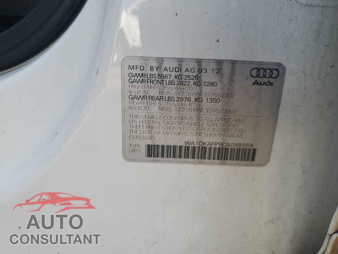 AUDI Q5 2012 - WA1DKAFP9CA098959
