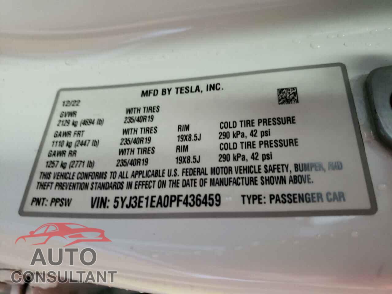 TESLA MODEL 3 2023 - 5YJ3E1EA0PF436459