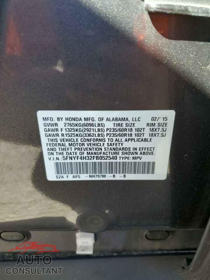 HONDA PILOT 2015 - 5FNYF4H32FB052540