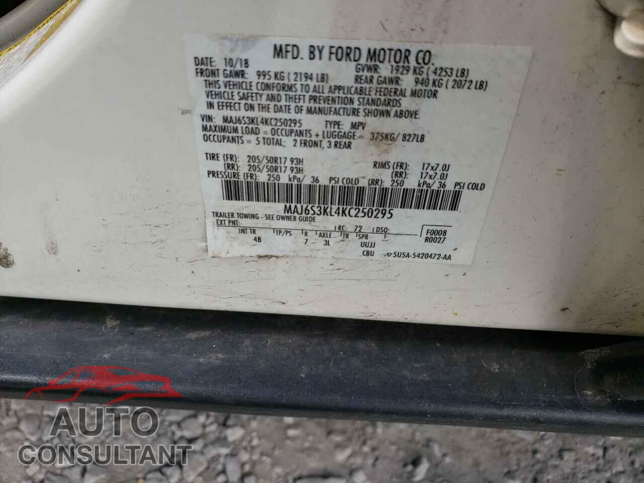FORD ECOSPORT 2019 - MAJ6S3KL4KC250295