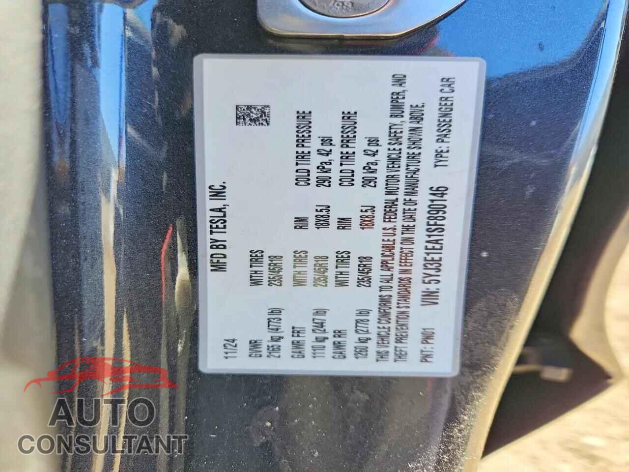TESLA MODEL 3 2025 - 5YJ3E1EA1SF890146