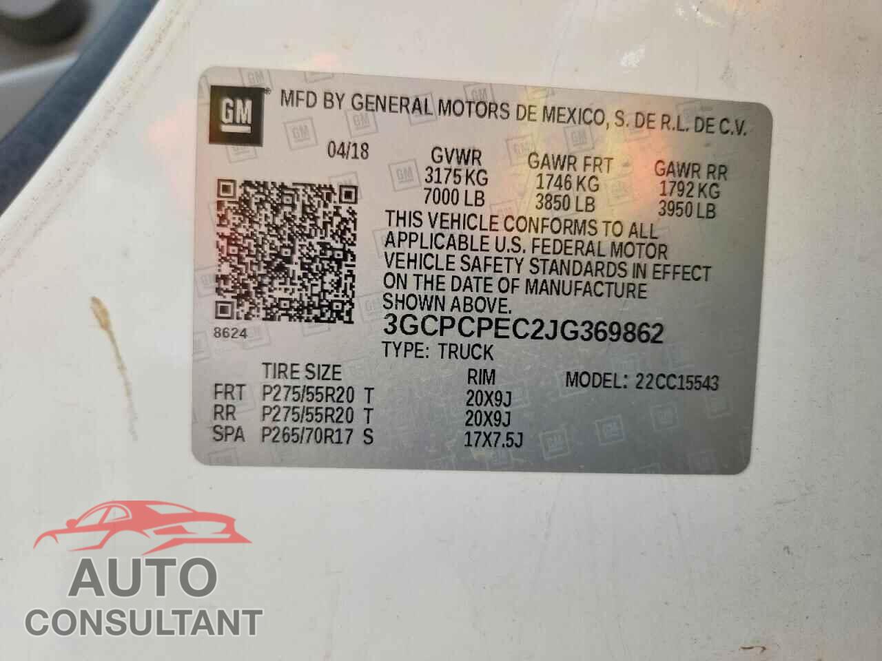 CHEVROLET SILVERADO 2018 - 3GCPCPEC2JG369862