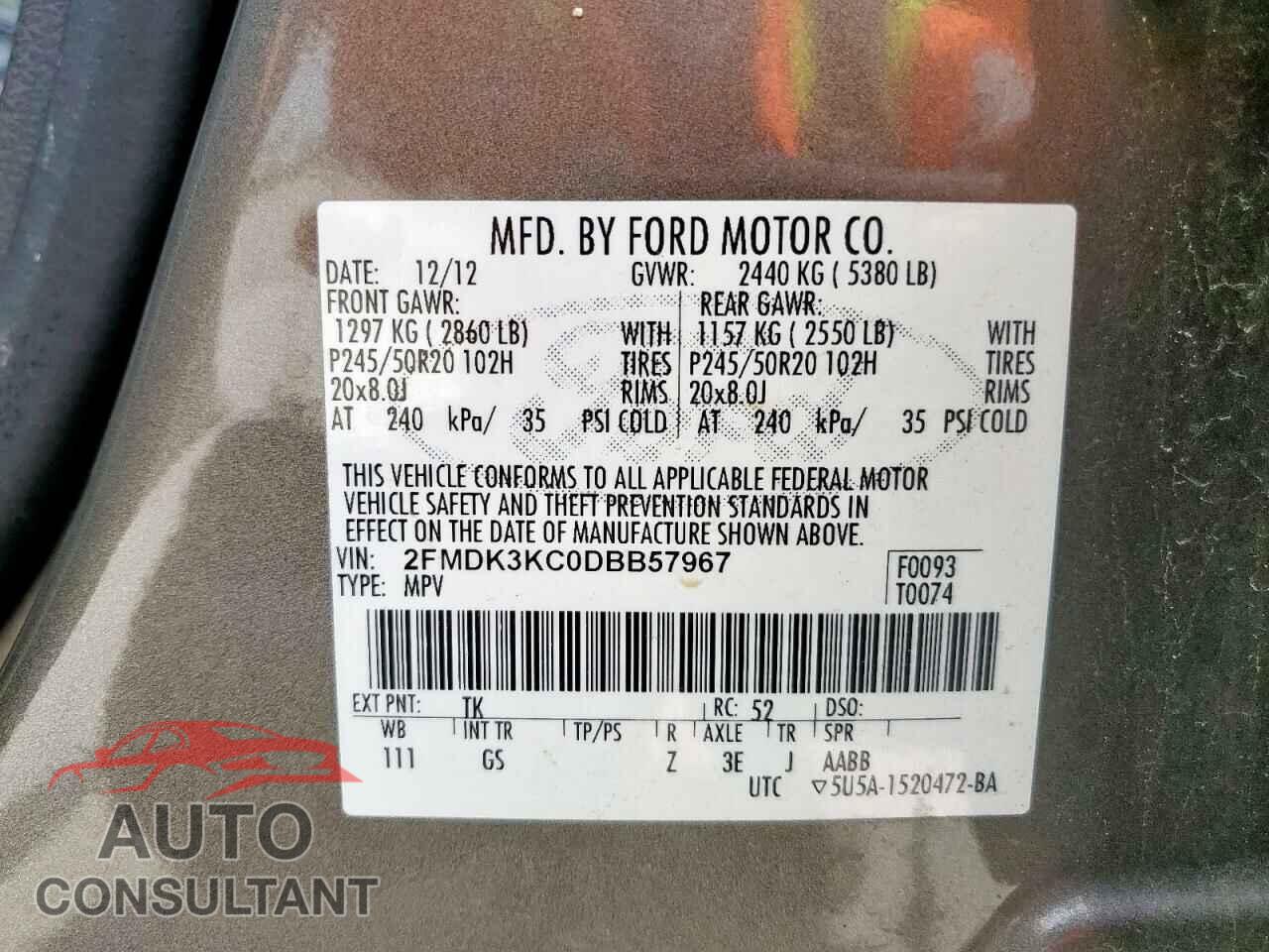 FORD EDGE 2013 - 2FMDK3KC0DBB57967