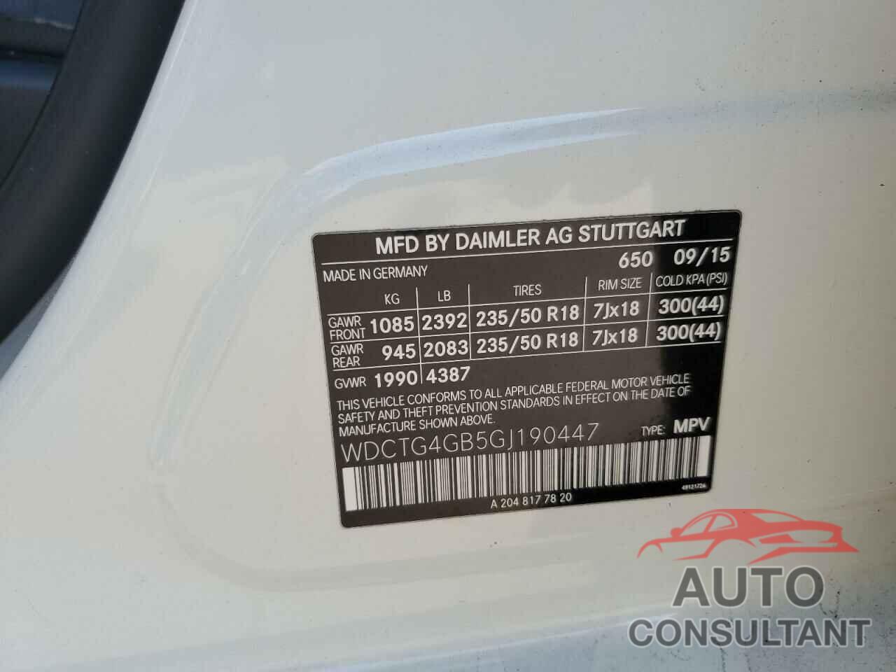 MERCEDES-BENZ GLA-CLASS 2016 - WDCTG4GB5GJ190447