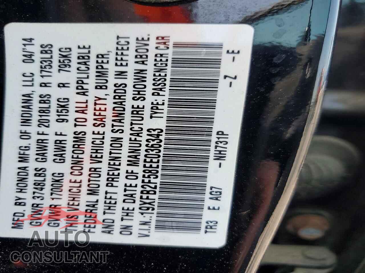 HONDA CIVIC 2014 - 19XFB2F58EE036343