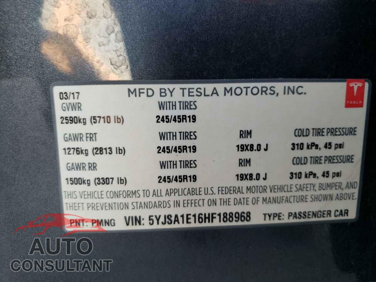 TESLA MODEL S 2017 - 5YJSA1E16HF188968