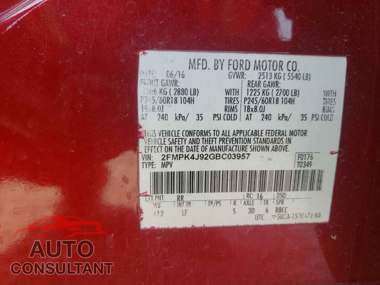 FORD EDGE 2016 - 2FMPK4J92GBC03957