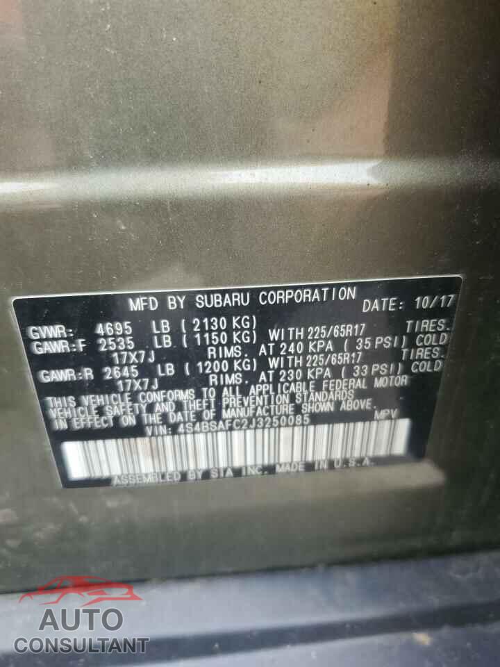 SUBARU OUTBACK 2018 - 4S4BSAFC2J3250085