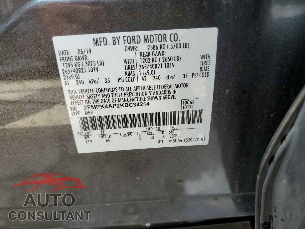 FORD EDGE 2019 - 2FMPK4AP2KBC34214