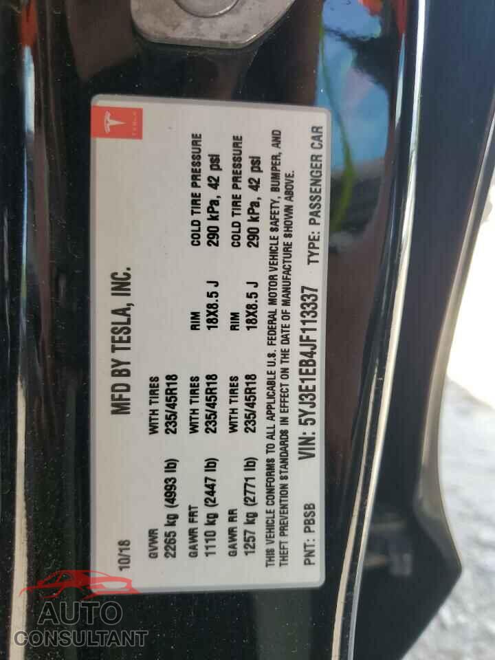 TESLA MODEL 3 2018 - 5YJ3E1EB4JF113337