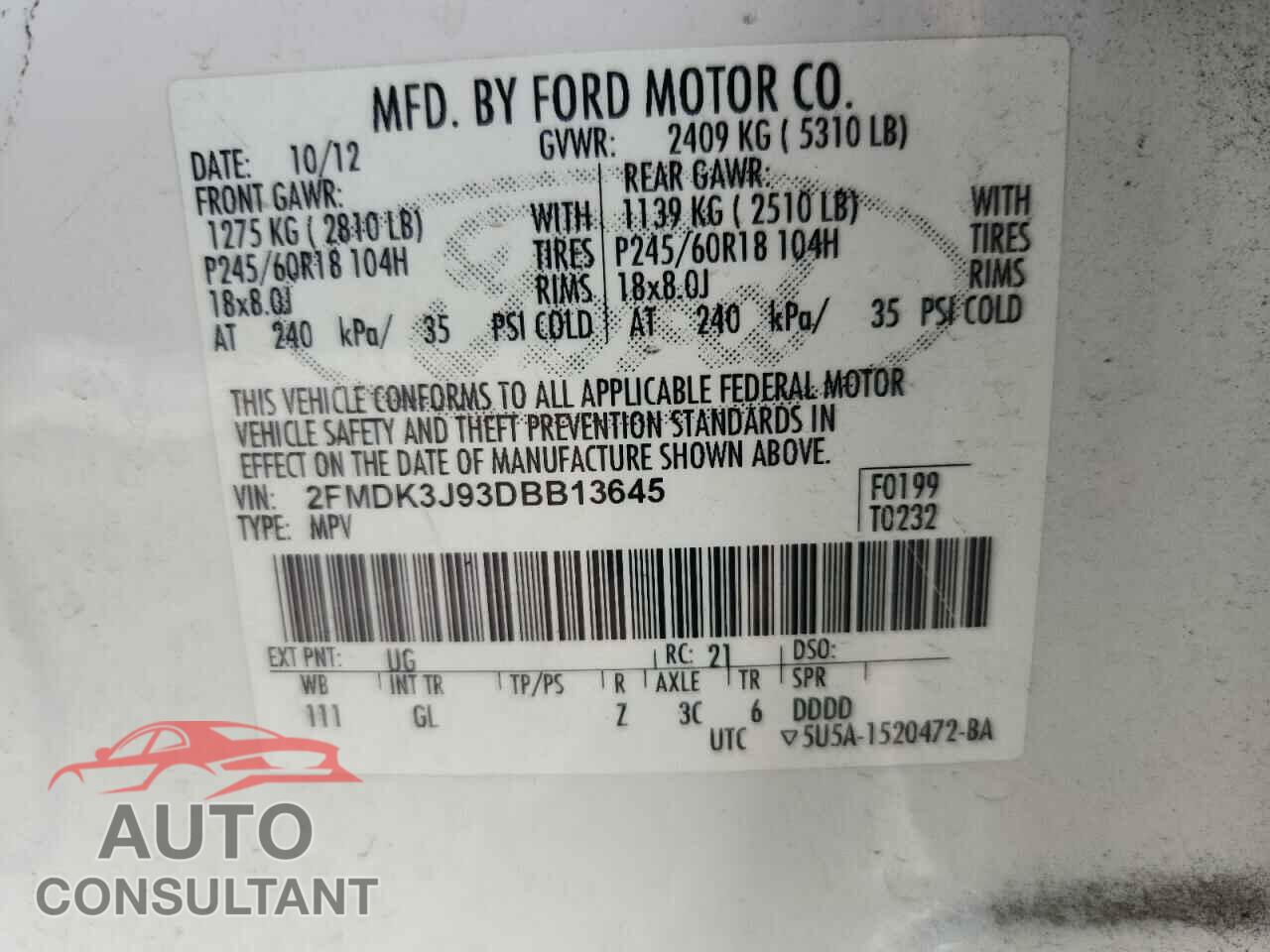 FORD EDGE 2013 - 2FMDK3J93DBB13645